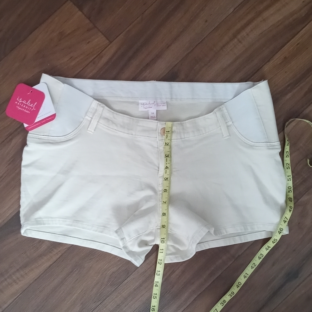 Isabelle Maternity Midi Jean Shorts w/ Expandable Side Panels Size 14 - Picture 6 of 9